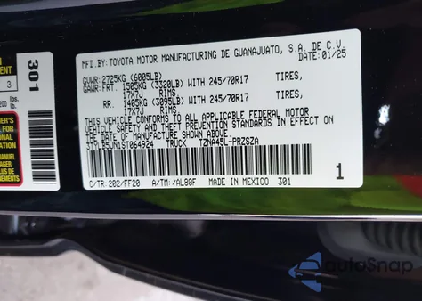 2025 Toyota Tacoma Sr5 4Wd z USA, uszkodzony, nr VIN 3TYLB5JN1ST064924